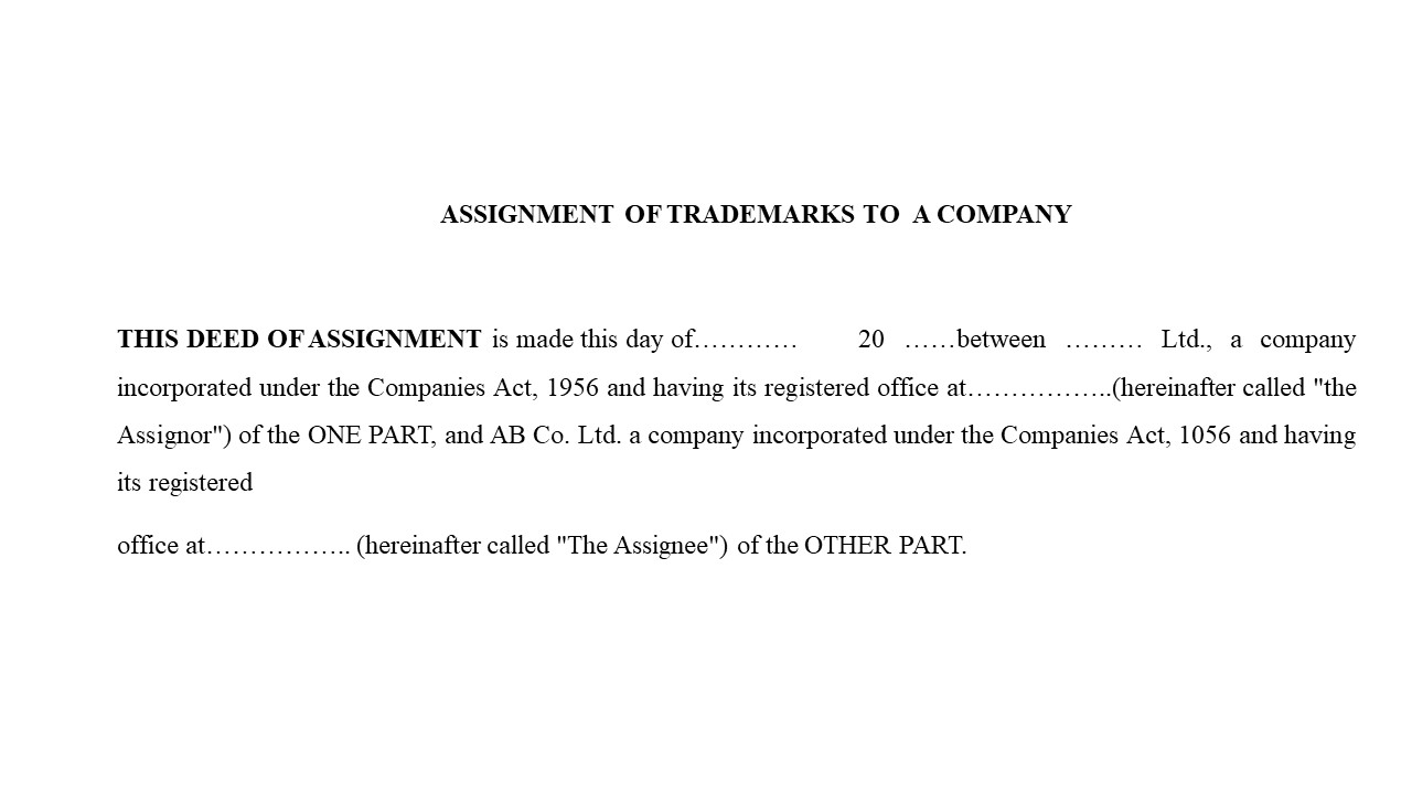 Format For Assignment of Trademarks to a Company Image