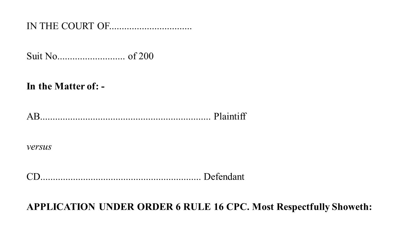 Format for Draft Application UnderOrder 6 Rule 16 of CPC  Image