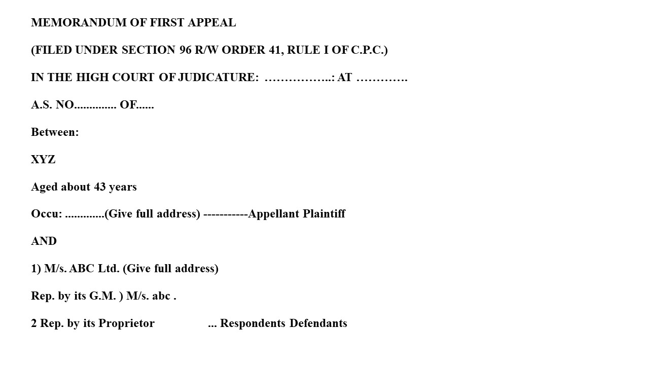 Format for Civil 1st Appeal Petition Image