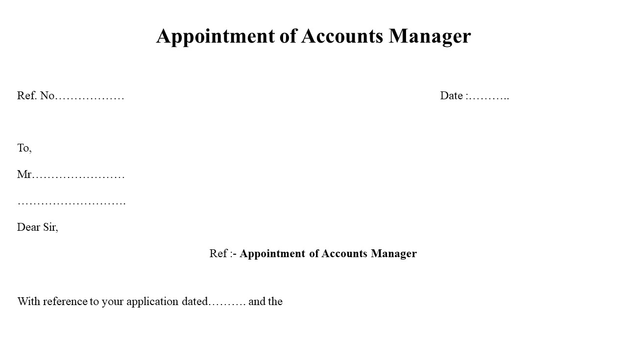 Format For Appointment letter of Accounts Manager Image