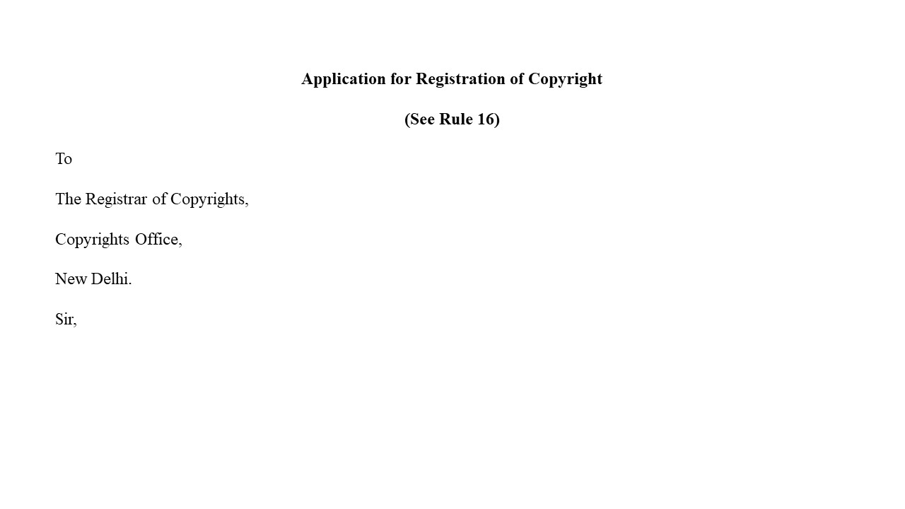 Format of Application for Registration of Copyright Image