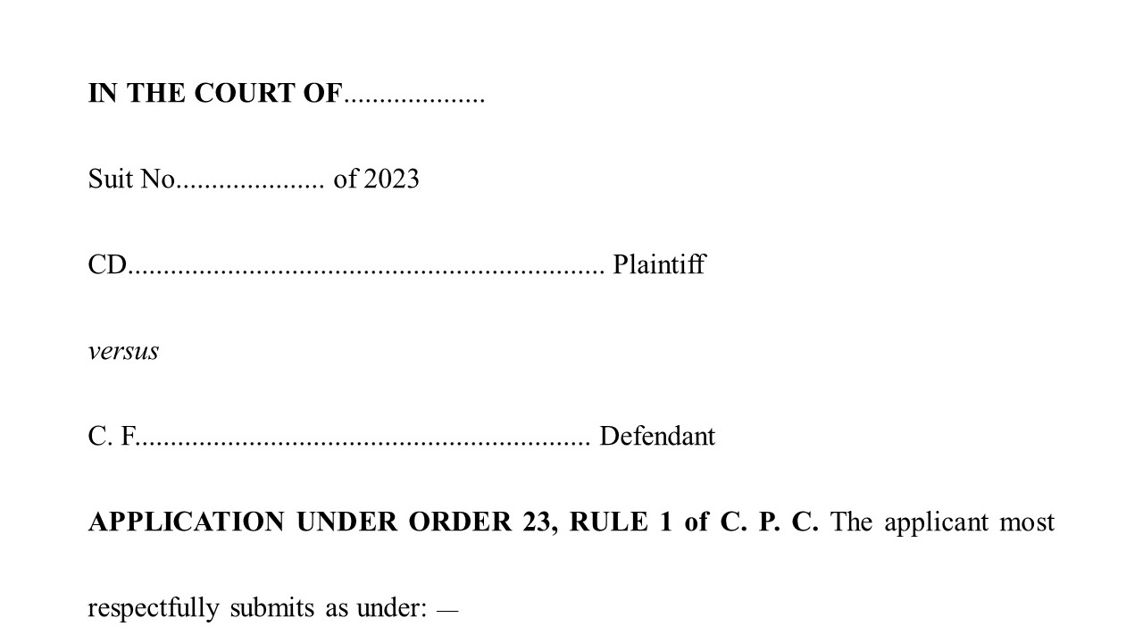 Format for Order 23 rule 1 of CPC  Petition for Withdrawal of Suit Image