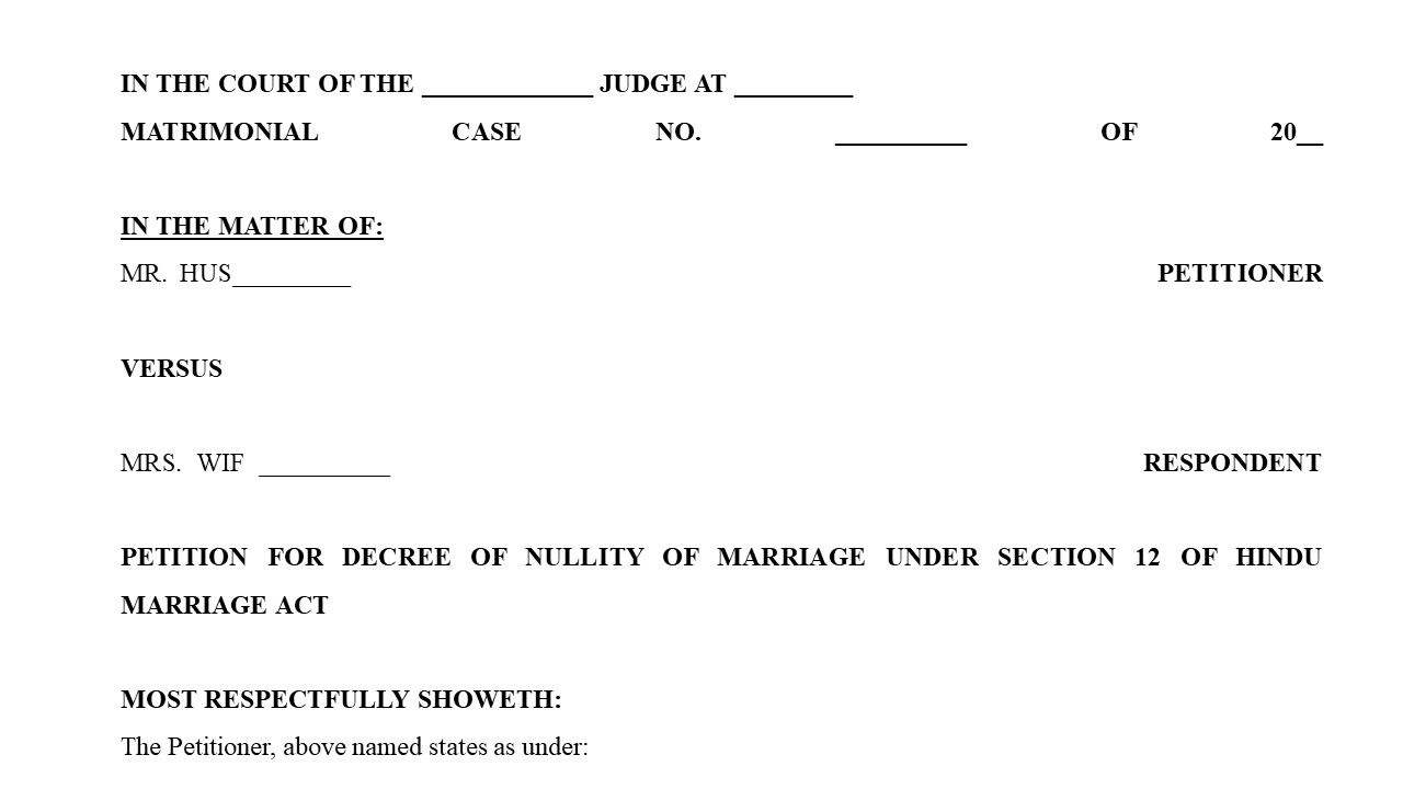 Format of Petition under section 12 A/B decree for divorce under HMA Image