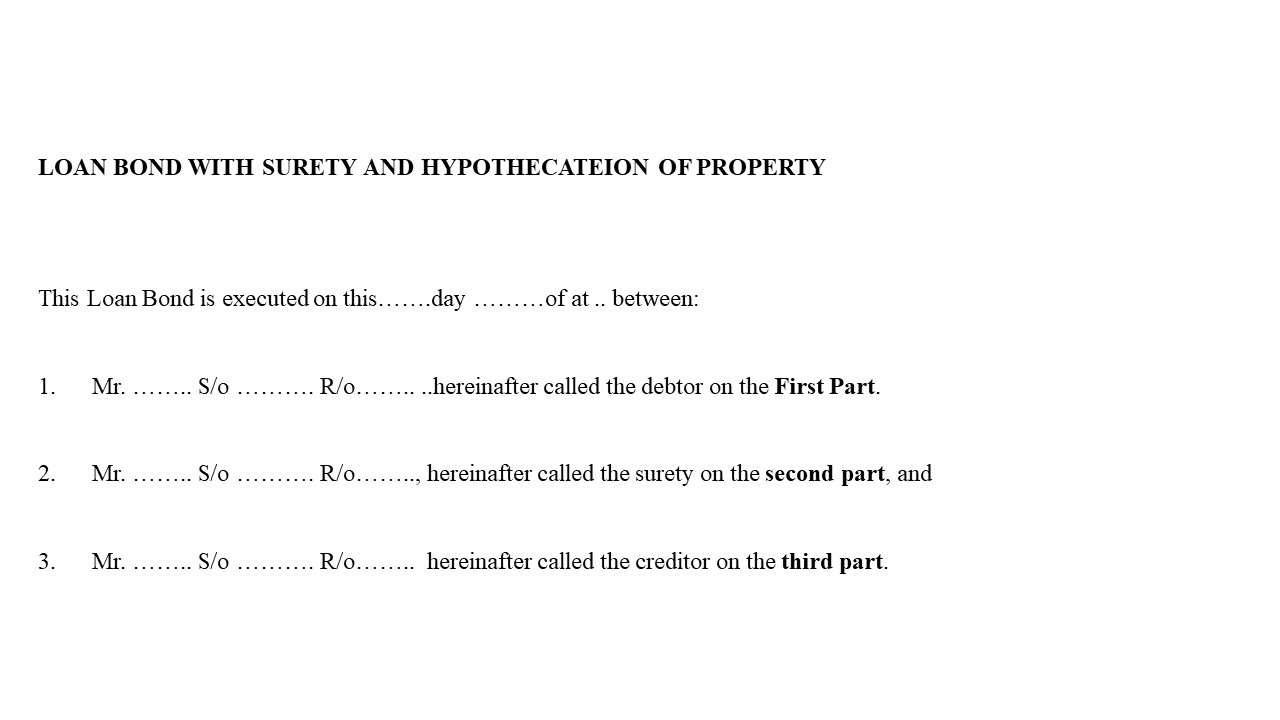  Format For Loan Bond with Surety & Hypothecation of Property Image