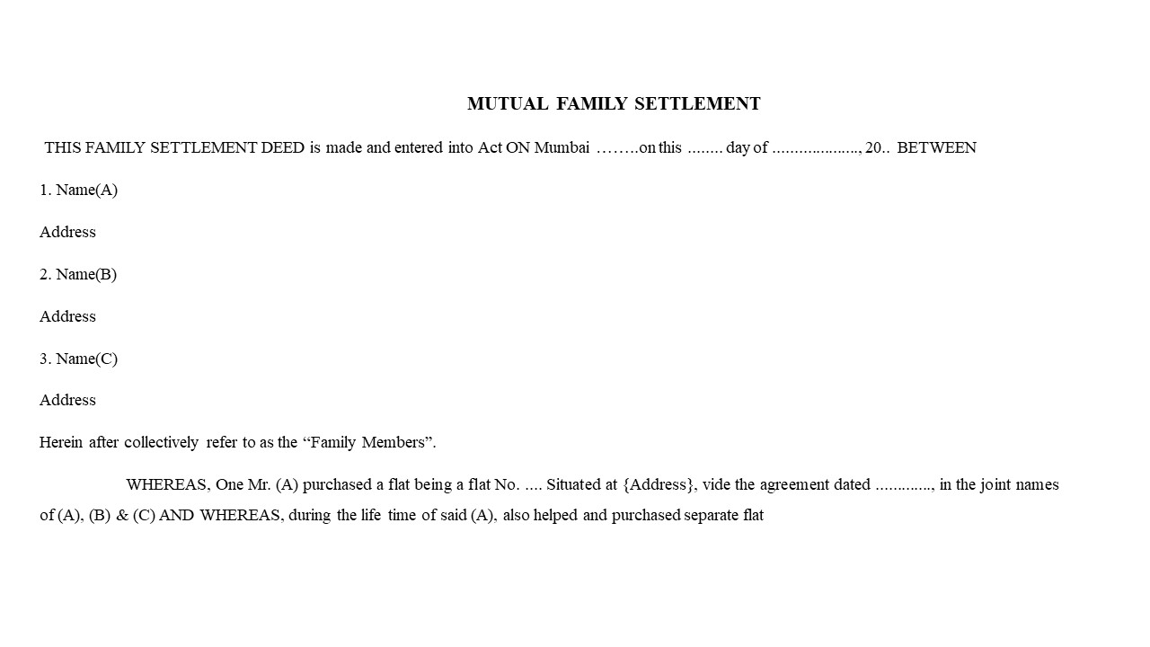 Format for Mutual Family Settlement Agreement Image