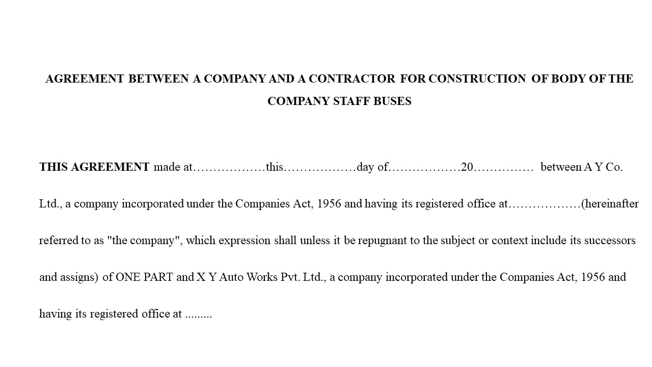  Format For Agreement Between a Contractor for Construction of Body of the Company Staff Bus  Image
