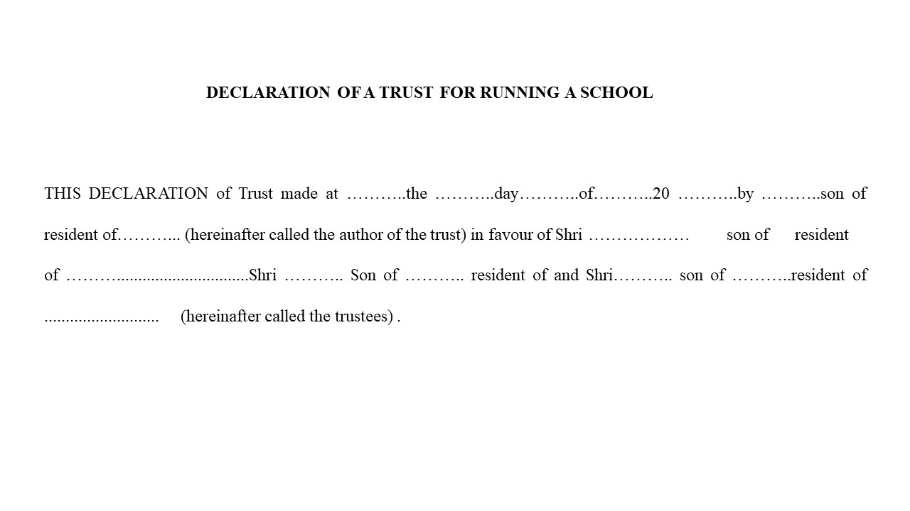  Format For Declaration of a Trust for Running a School Image