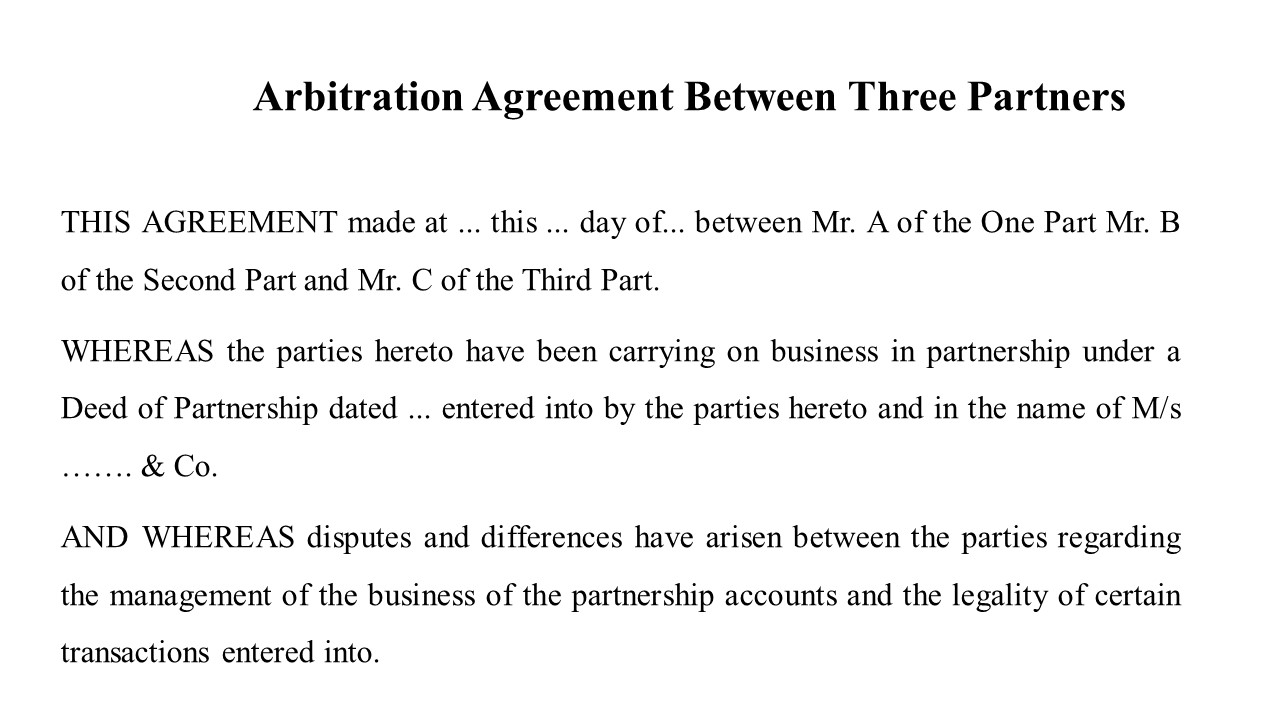 Format for Arbitration Agreement Between Three Partners Image