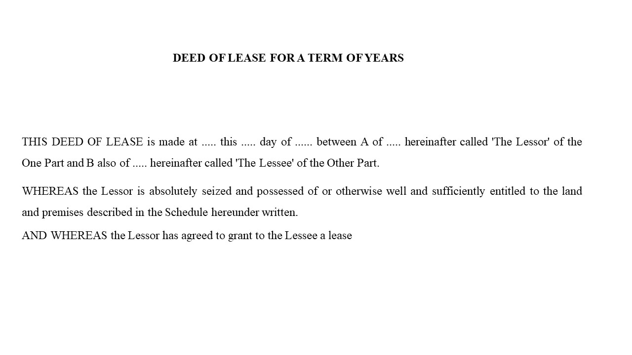 Format For Lease Deed - lessor & lessee  Format Image