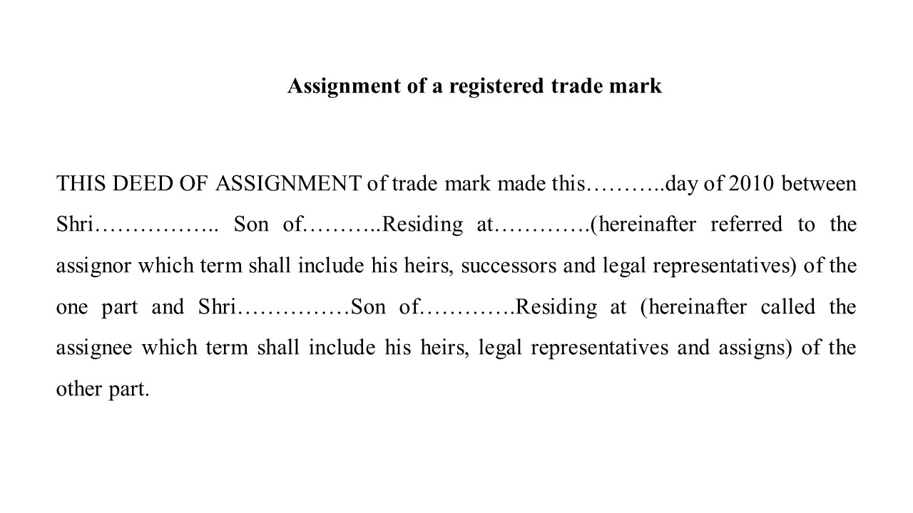 Format for Deed of Assignment of a Registered Trade Mark Image