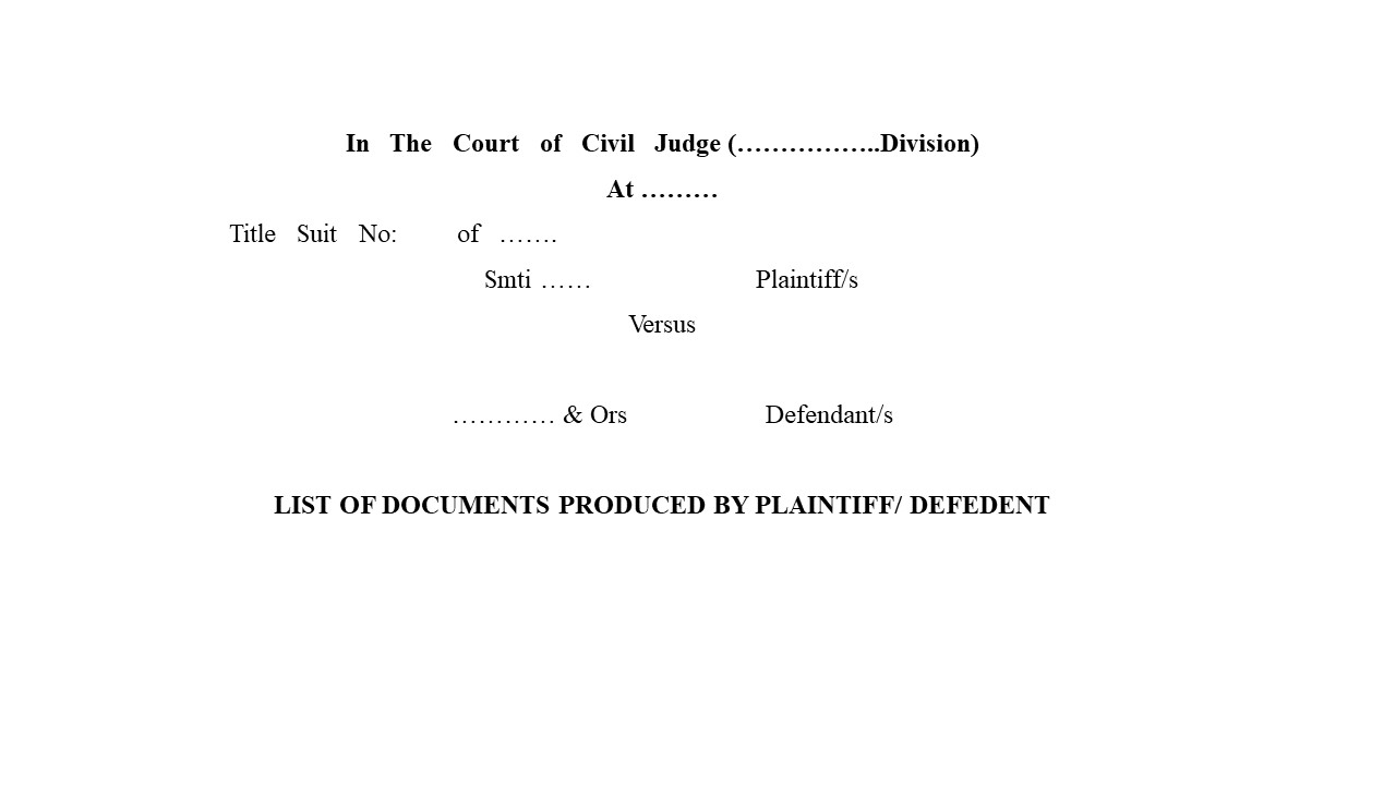  Format For Form for List of Documents in Civil Cases Image