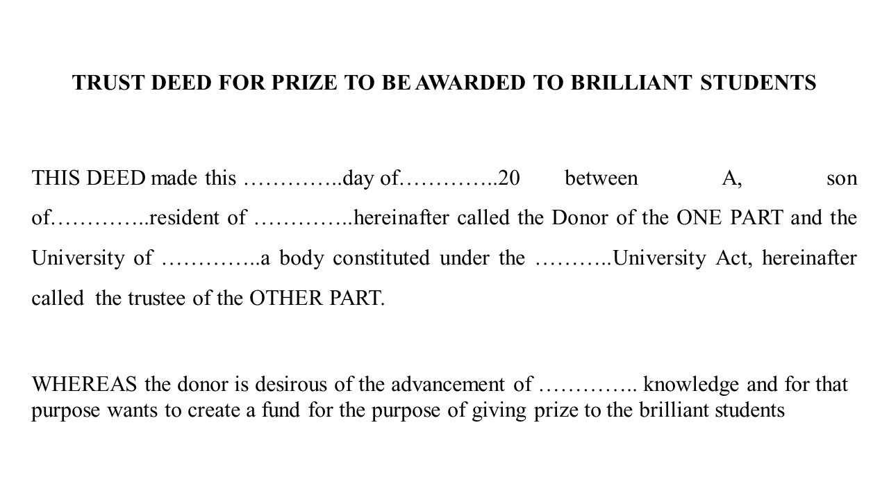  Format For Trust Deed for the Purpose of Given Prize Award to Brilliant Students Image