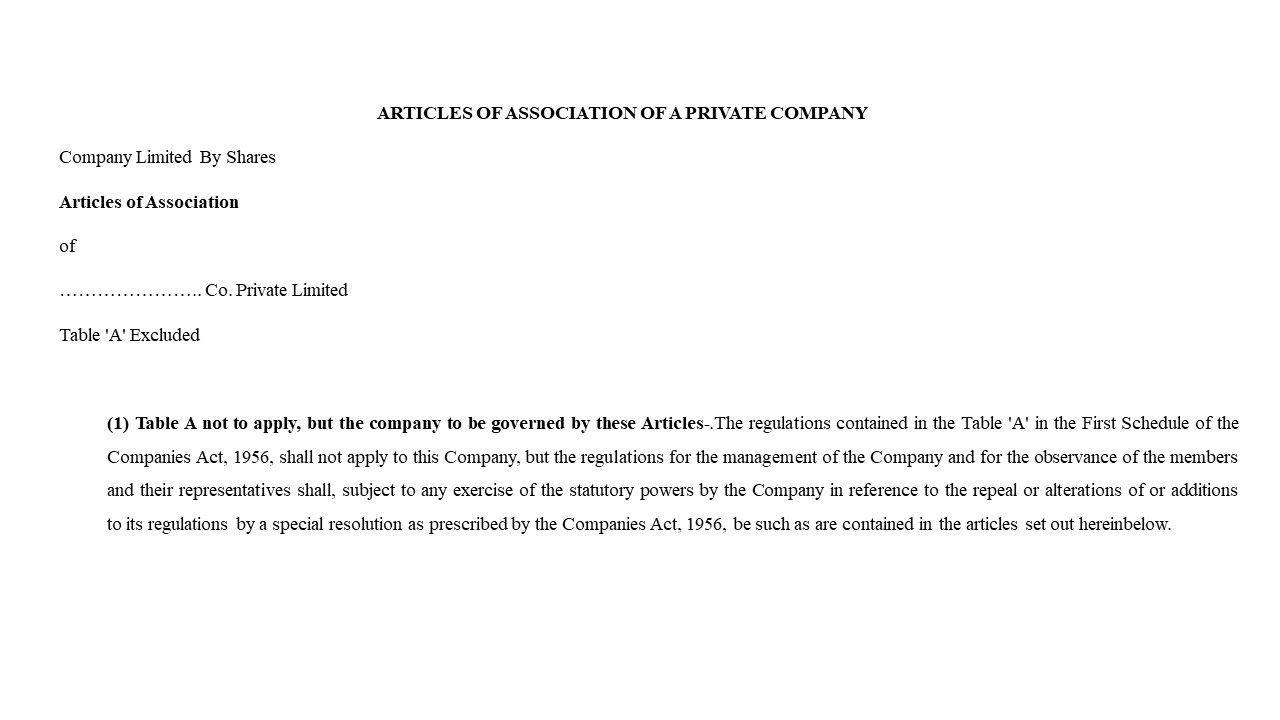  Format For Article of Association of a Private Company Image