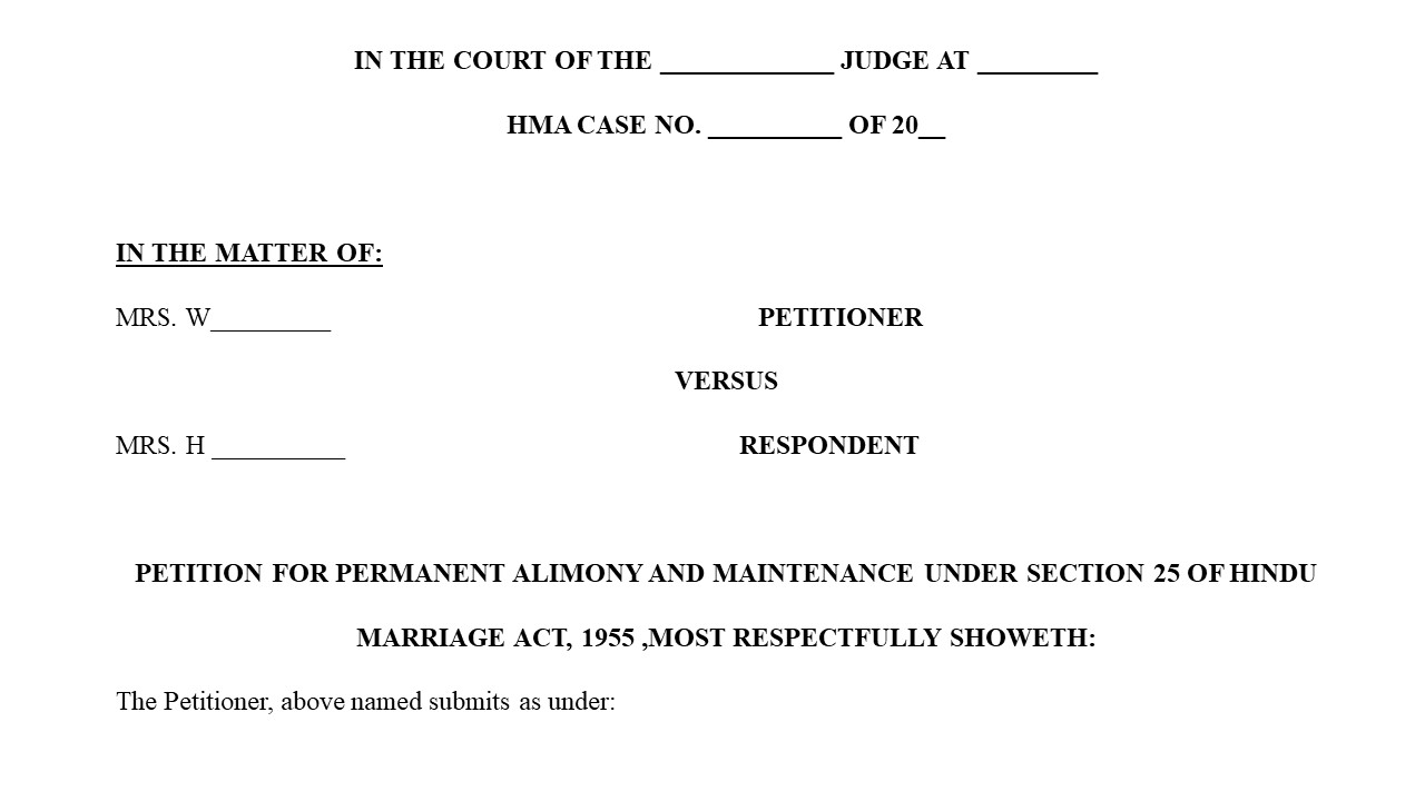 Format for Permanent Alimony under section 25 of HMA Image