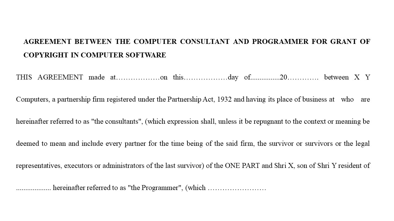 Format For Agreement between the Computer Consultant & Programmer for Grant of Copyright in Computer Software  Image