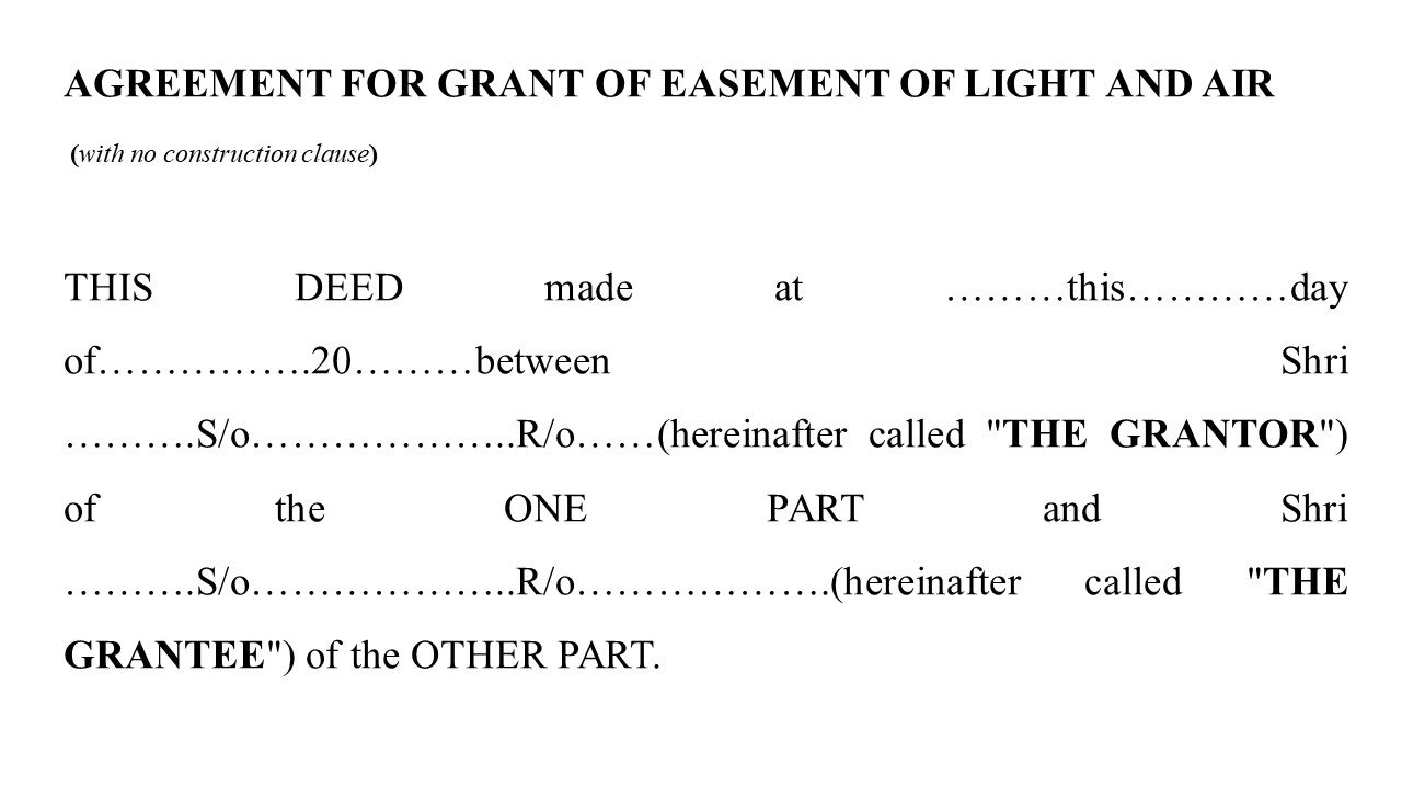 Format For Agreement for Grant of Easement for Light and Air Image