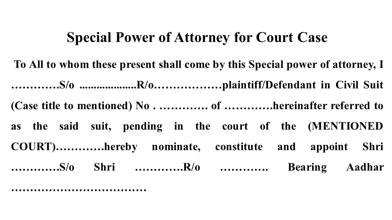 Format of Special Power of Attorney for Court Case Image