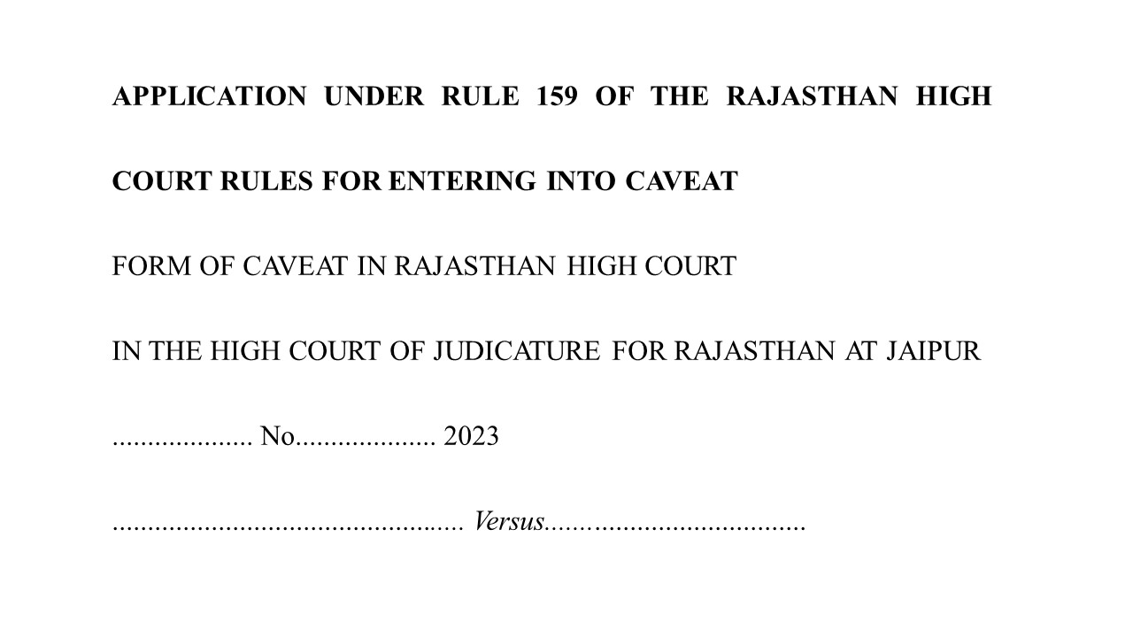 Format for Caveat Petition of Rajasthan High Court under Rule 159 Image