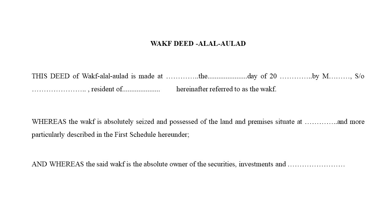 Format for Wakf Deed - Alal A  Aulad Image