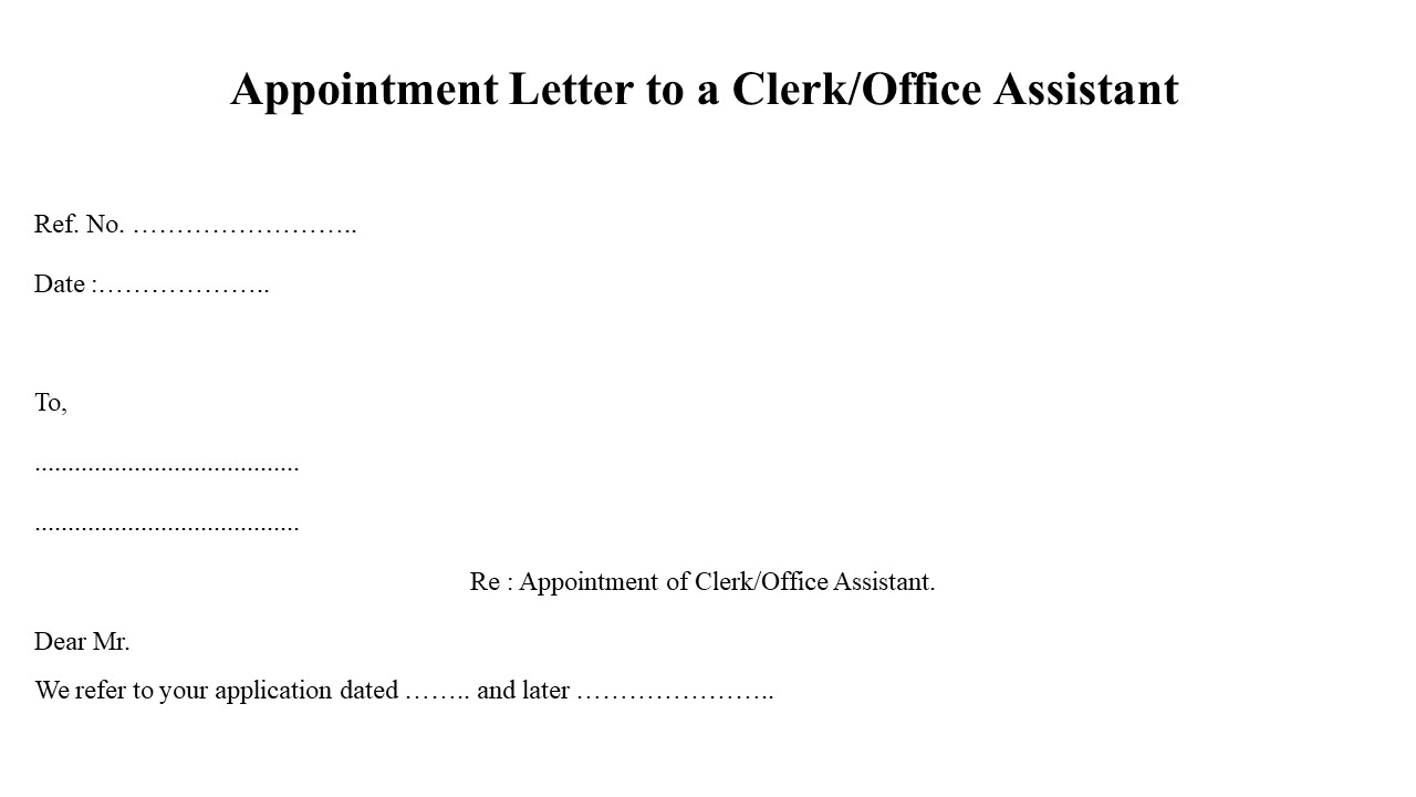 Format For Appointment Letter to a Clerk/Office Assistant Image