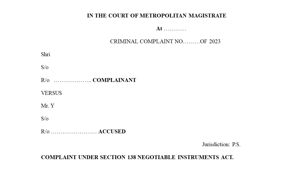 Format for 138 Negotiable Instrument Complaint Petition Image