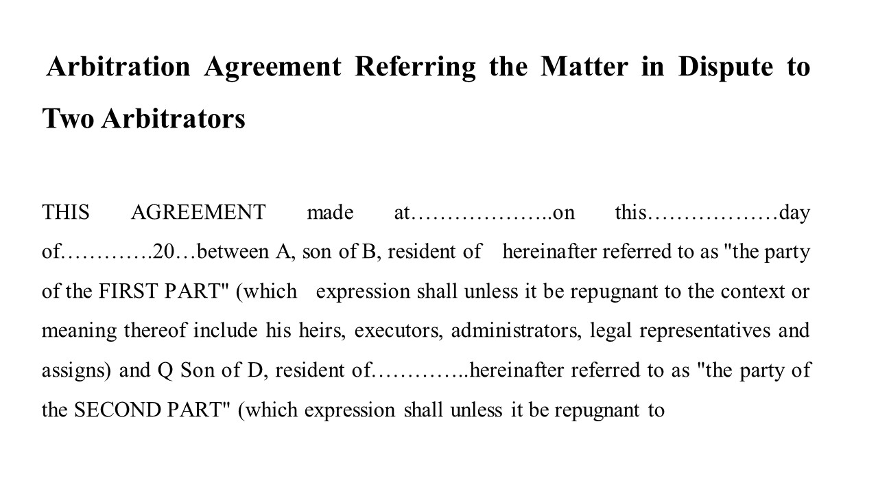 Arbitration Agreement Referring the Matter in Dispute to Two Arbitrators Image