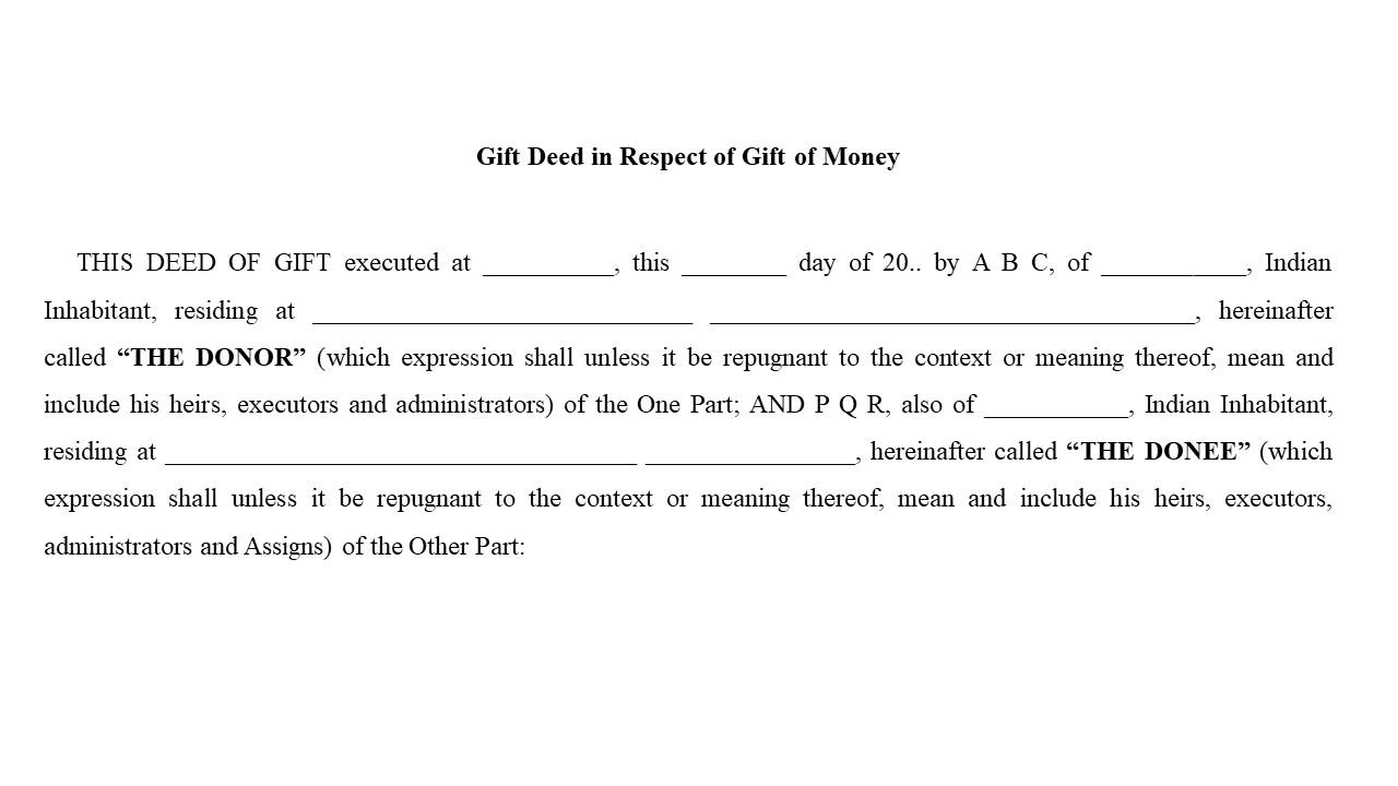 Draft of gift deed either movable or immovable  Study notes Law  Docsity