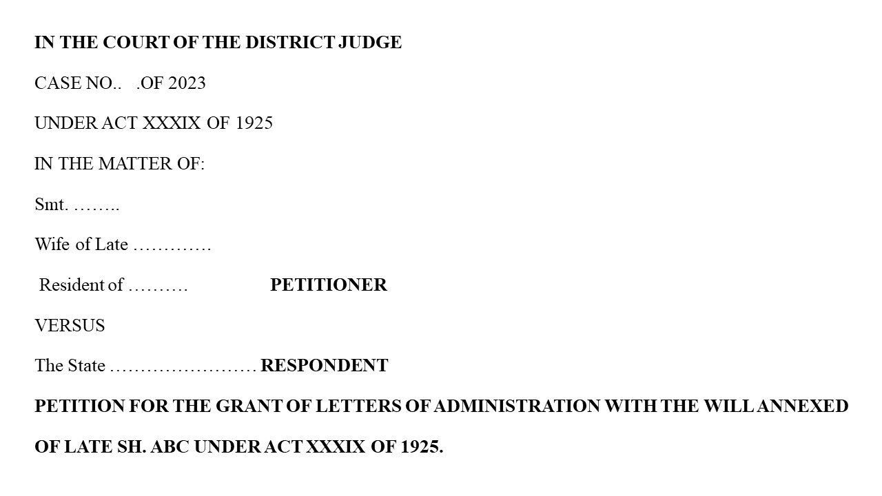 Format for Letter of Administration Petition Image