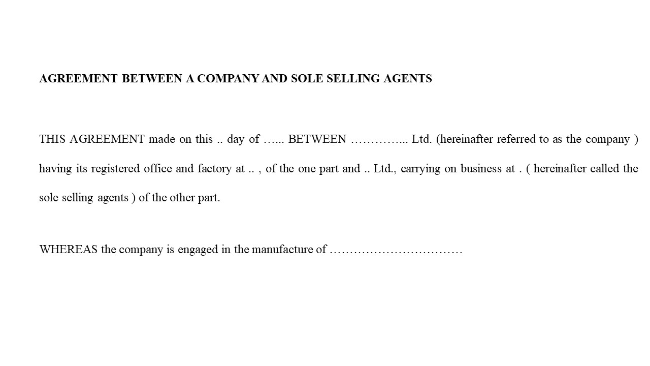 Agreement Between Company and Sole Selling Agent Image