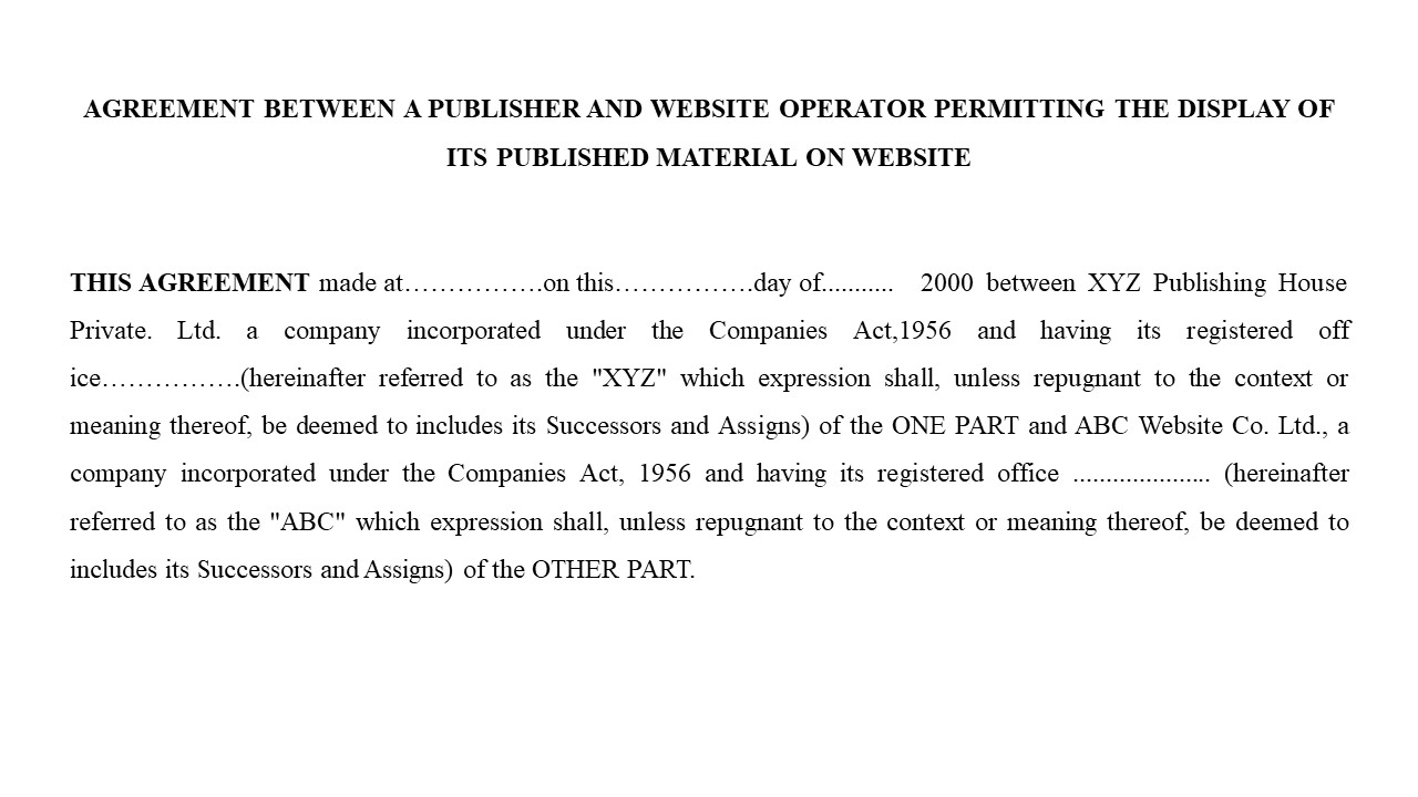  Format For Agreement between a Publisher and Website Operator to published Material on Website Image
