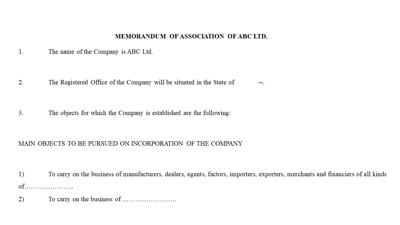Format for Memorandum of Association of Pvt Ltd Company Image