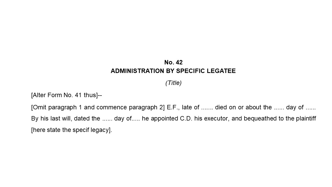 Format of Adminstration by Specific Legatee Form Image