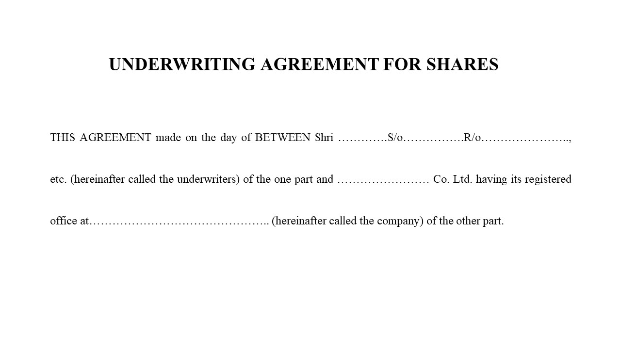 Format for Underwriting Agreement of Shares Image