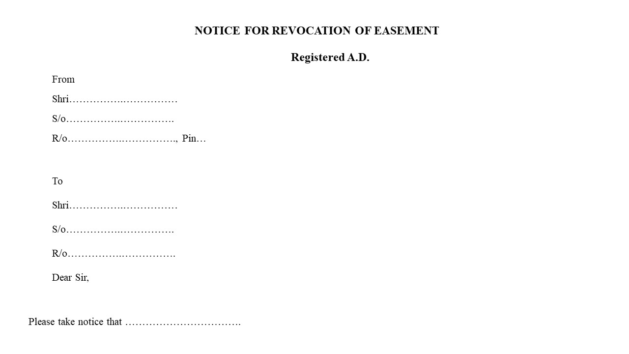 Format for Legal Notice for Revocation of Easement Rights  Image