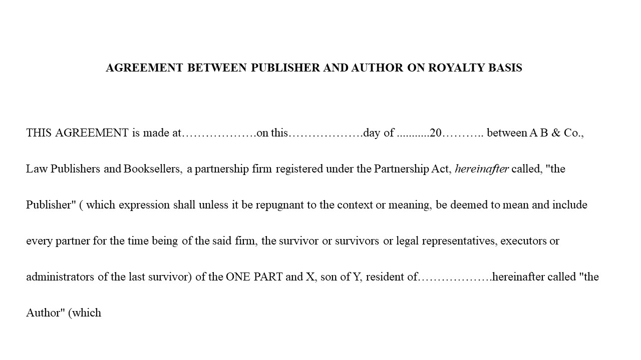Format For Agreement between Publisher & Author on Royalty Basis Image